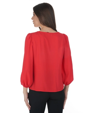 Red women’s mousseline blouse with an airy silhouette | Blouses - 3