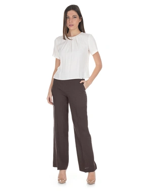 Satin-finish spring blouse in white, with crew neck, made of rayon and viscose | Blouses - 4