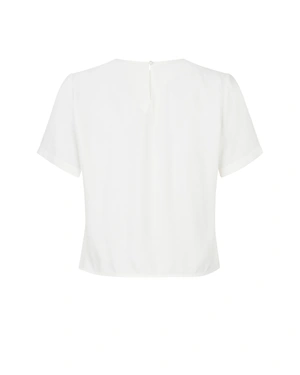 Satin-finish spring blouse in white, with crew neck, made of rayon and viscose | Blouses - 5