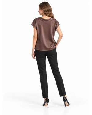 Blouse satinée marron foncé à manches courtes | Blouses - 1