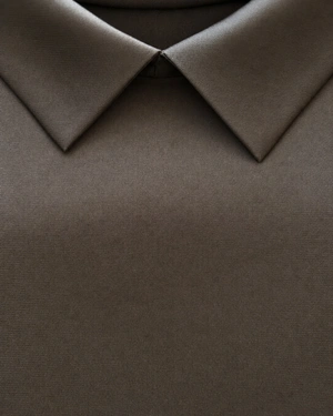 Blouse satinée marron foncé à manches courtes | Blouses - 4