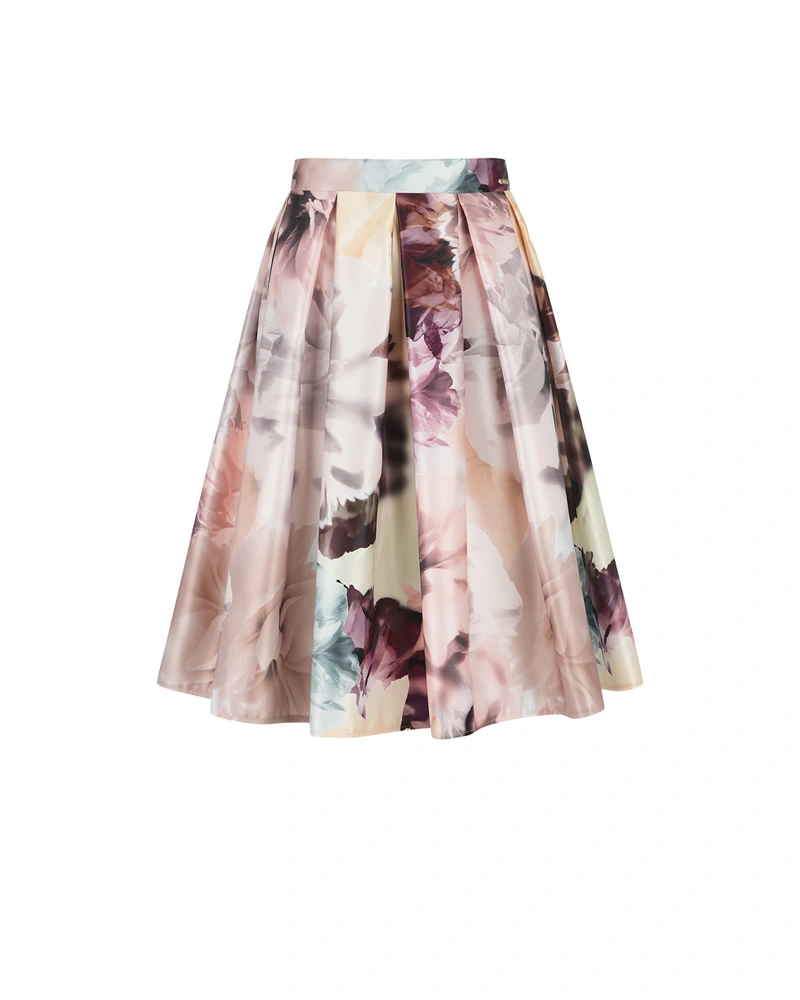 Satiny pleated skirt with a floral print | Skirts and Shorts