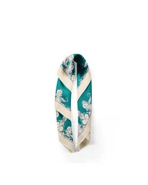 Scarf in petrol green and ecru, with a wool blend | Scarfs - 1