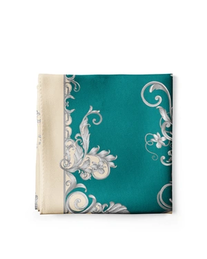 Scarf in petrol green and ecru, with a wool blend | Scarfs - 2