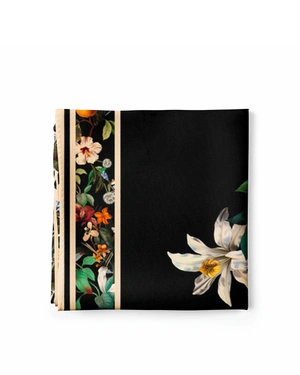 Scarf with bright floral motifs on a black background |  - 1