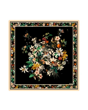 Scarf with bright floral motifs on a black background |  - 2