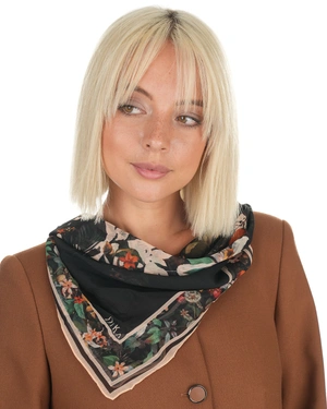 Scarf with bright floral motifs on a black background |  - 3