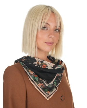 Scarf with bright floral motifs on a black background |  - 4
