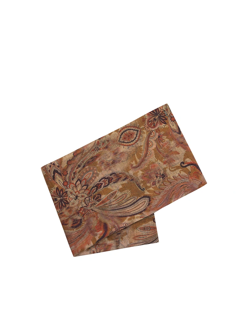 Scarf with paisley motifs in beige tones, with wool blend | Scarfs and Hats