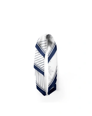 Scarf with stylized floral-geometric elements in white and black | All accessories - 1