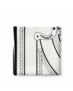 Scarf with stylized graphic elements in ecru and black | Scarfs - 1