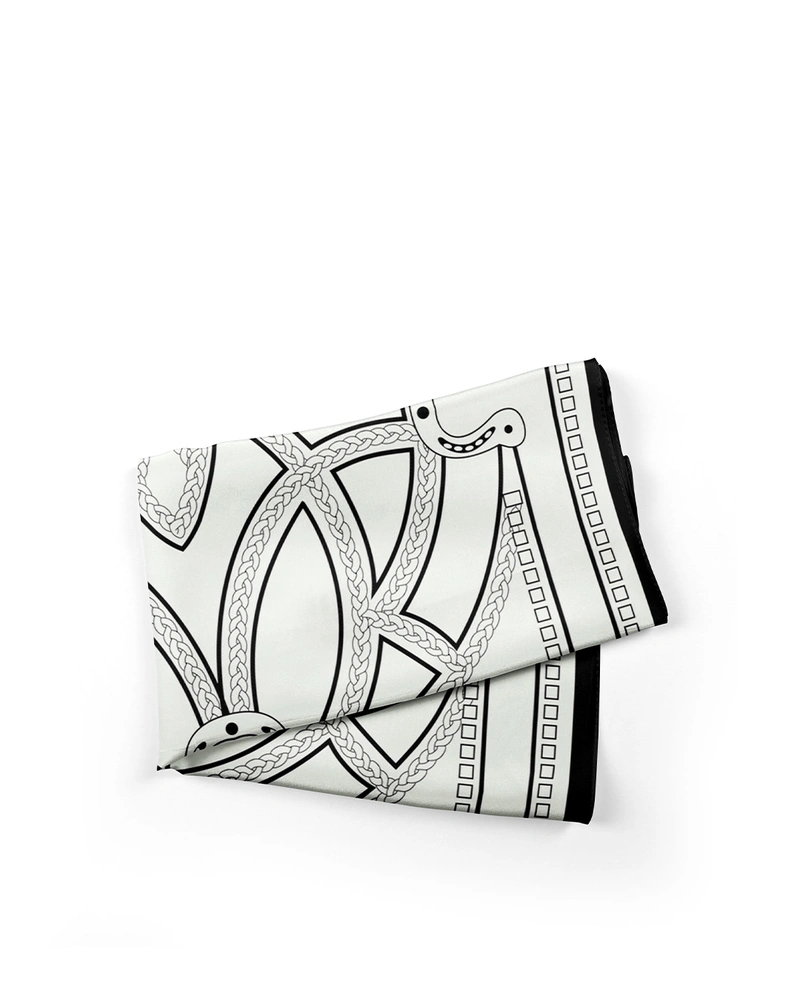 Scarf with stylized graphic elements in ecru and black | Scarfs