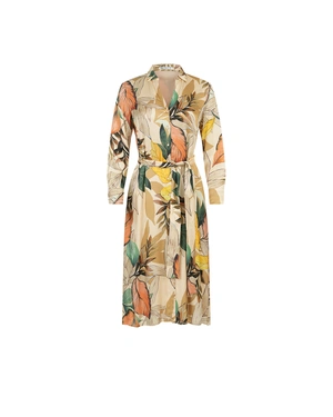 Shirt dress in green with earth-tone print | Dresses - 6