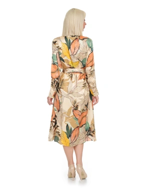 Shirt dress in green with earth-tone print | Dresses - 10