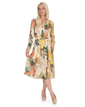 Shirt dress in green with earth-tone print | Dresses - 11
