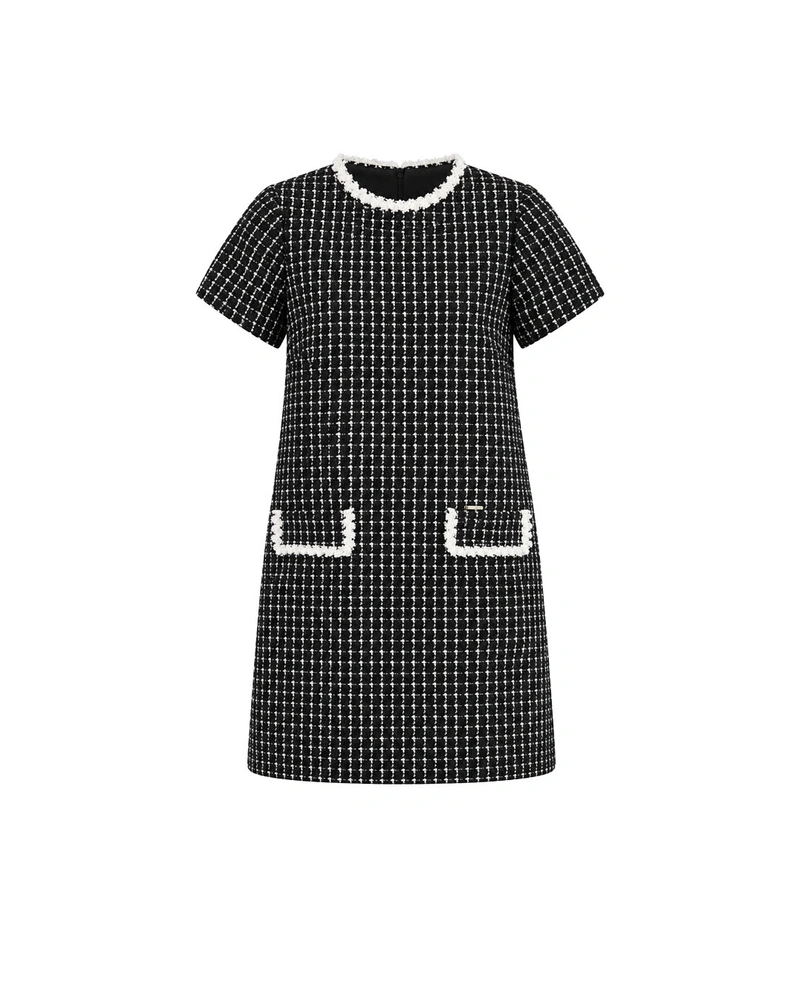 Short black and white tweed dress | Dresses