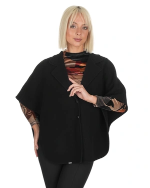 Short black wool coat – poncho style | Jackets and Coats - 3