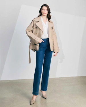 Trench scurt din bumbac, de culoare bej, cu curea și închidere cu două rânduri de nasturi | COLECTIE - 6