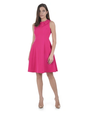 Short fuchsia dress with statement collar and clean silhouette | Dresses - 1