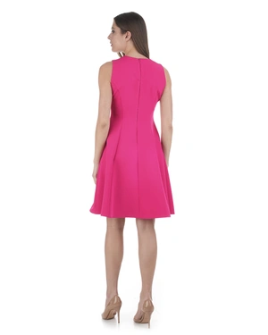 Short fuchsia dress with statement collar and clean silhouette | Dresses - 2