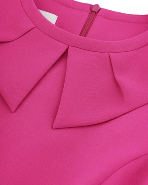 Short fuchsia dress with statement collar and clean silhouette | Dresses - 4