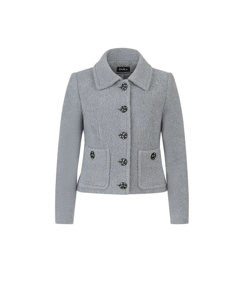 Short single-breasted bouclé coat in a wool blend, gray | Jackets and Coats