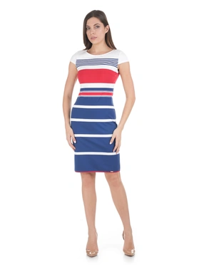 Short-sleeved striped bodycon dress with a red accent | Casual - 6