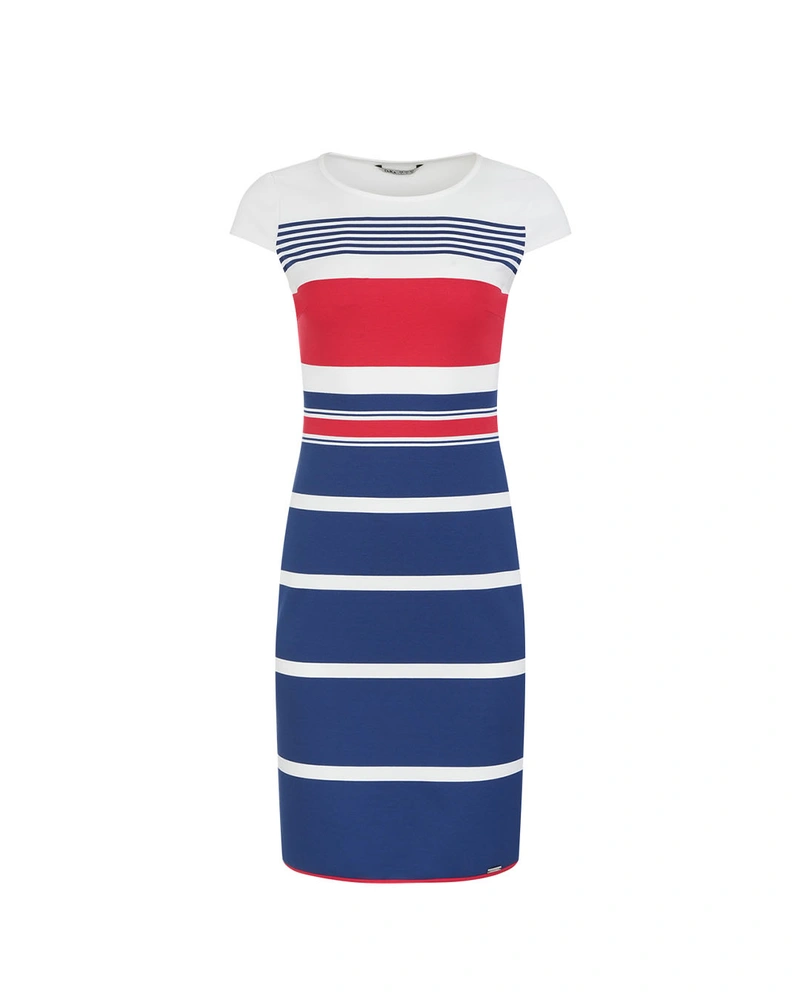 Short-sleeved striped bodycon dress with a red accent | Dresses