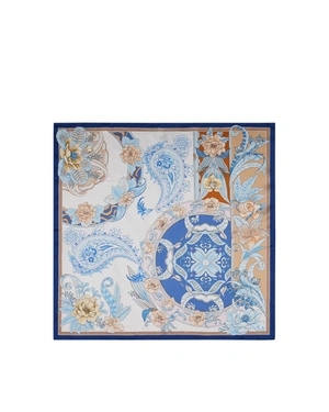 Копринено фишу в синьо-бежовата гама | Шалове - 7