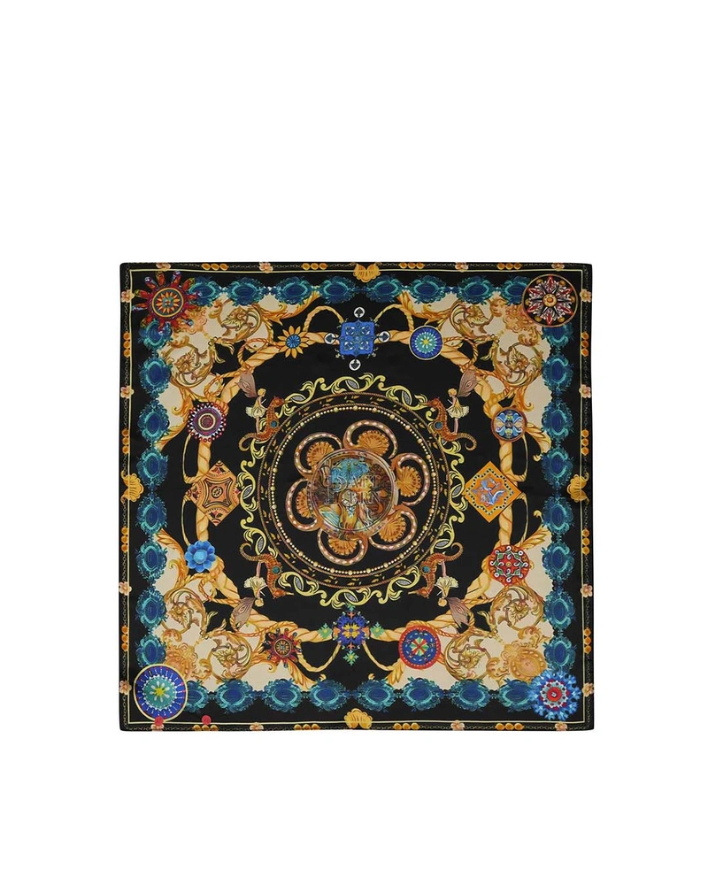 Silk scarf with rosettes and stylized motifs | Scarfs