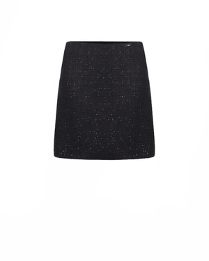 Skort in black cotton tweed with subtle sequins | Casual - 4