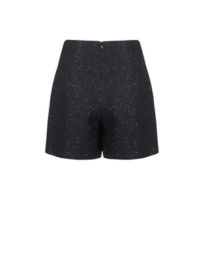 Skort in black cotton tweed with subtle sequins | Casual - 7