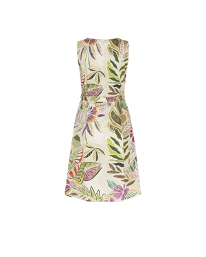 Sleeveless cotton dress with a colorful tropical print and emphasized waist | Pure cotton and linen collection - 2