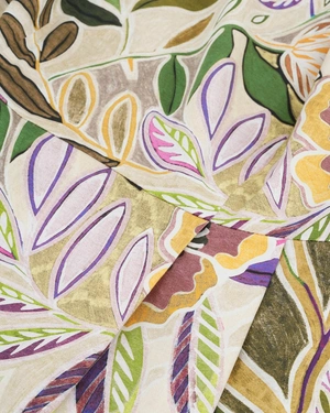 Sleeveless cotton dress with a colorful tropical print and emphasized waist | Pure cotton and linen collection - 3