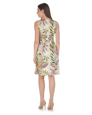 Sleeveless cotton dress with a colorful tropical print and emphasized waist | Pure cotton and linen collection - 5