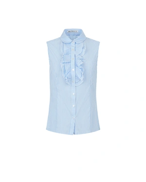 Sleeveless cotton summer shirt, with jabot | Blouses and Shirts - 3