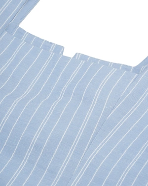 Sleeveless light blue linen blend top with square neckline and delicate stripes | NEW - 13