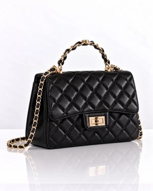 Small black quilted genuine leather handbag with a chain handle and metal fastening | Bags | Dika.bg - 2 Small black quilted genuine leather handbag with a chain handle and metal fastening | Bags - 2