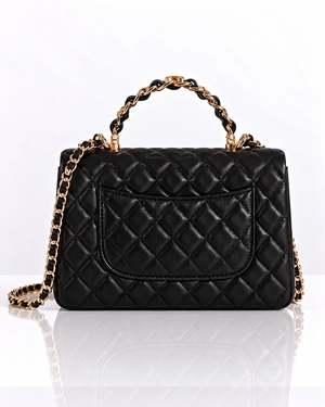 Small black quilted genuine leather handbag with a chain handle and metal fastening | Bags | Dika.bg - 3 Small black quilted genuine leather handbag with a chain handle and metal fastening | Bags - 3