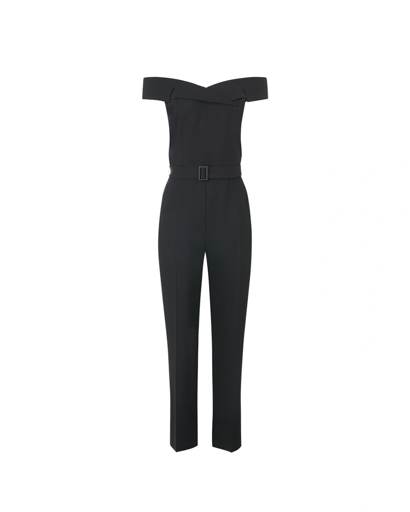 Sophisticated black women's jumpsuit with a cold shoulder | Jumpsuites