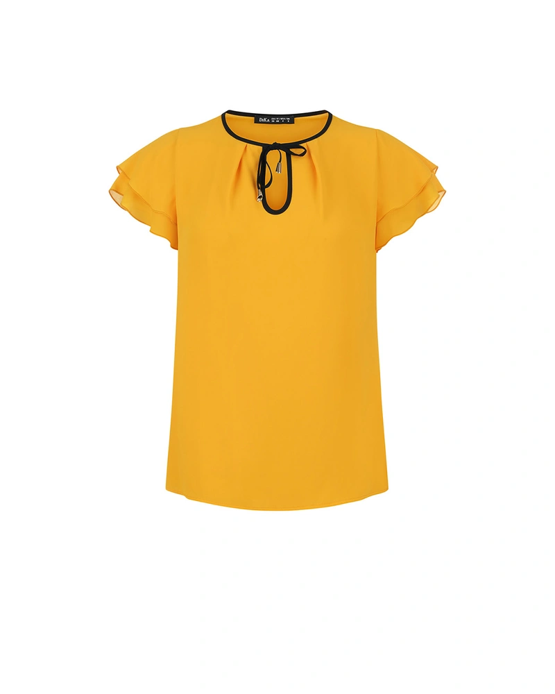Spring blouse in mustard color with flutter sleeves | Blouses