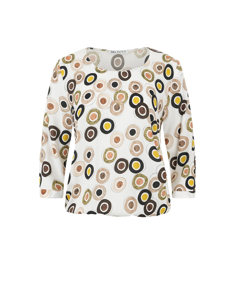Spring blouse made of viscose, with 7/8 sleeves and a round neckline, featuring a geometric motif | OUTLET SUMMER