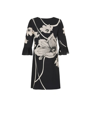 Spring dress, silk blend, with contrasting floral print and 7/8 sleeves with flared cuffs | Dresses | Dika.test - 1 Spring dress, silk blend, with contrasting floral print and 7/8 sleeves with flared cuffs | Dresses - 1