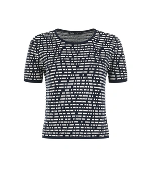 Spring knit short-sleeve top in dark blue and beige | NEW - 7