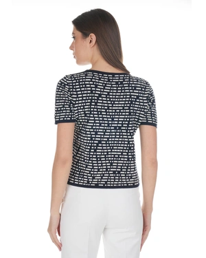 Spring knit short-sleeve top in dark blue and beige | NEW - 10