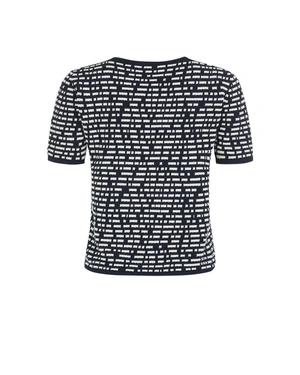 Spring knit short-sleeve top in dark blue and beige | NEW - 12