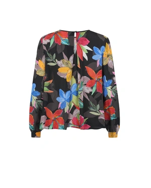 Spring rayon blouse with a contrasting floral print on a black background | Blouses - 4