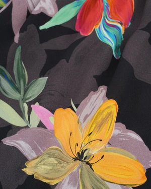 Spring rayon blouse with a contrasting floral print on a black background | Blouses - 5