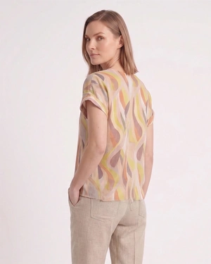 Chemise de printemps à manches courtes avec motif stylisé dans des tons pastel terreux | Chemises - 2