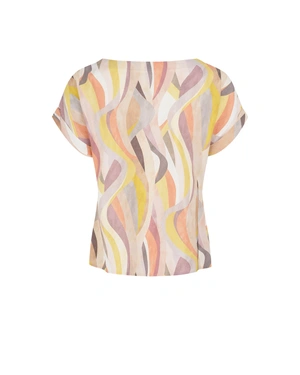 Chemise de printemps à manches courtes avec motif stylisé dans des tons pastel terreux | Chemises - 3